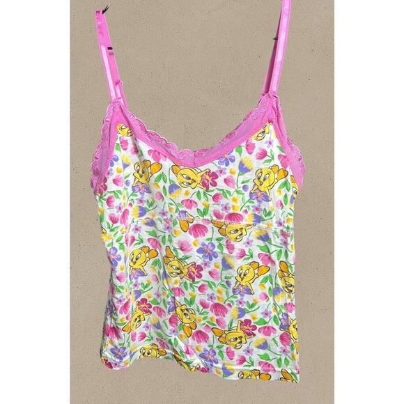 Vintage Looney Tunes Tweety Bird Floral Cami Top Women’s Small Pink Lace Trim Y2 - Picture 2 of 7